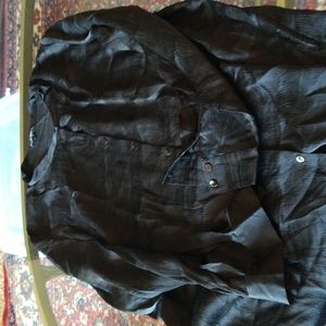 Eileen Fisher black collarless button down